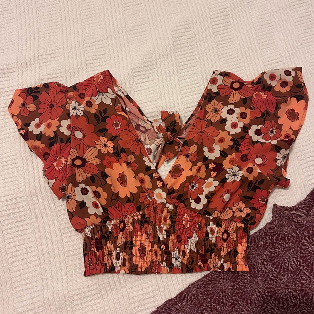 Floral Women's Set - Red and Orange crop top and maxi skirt set